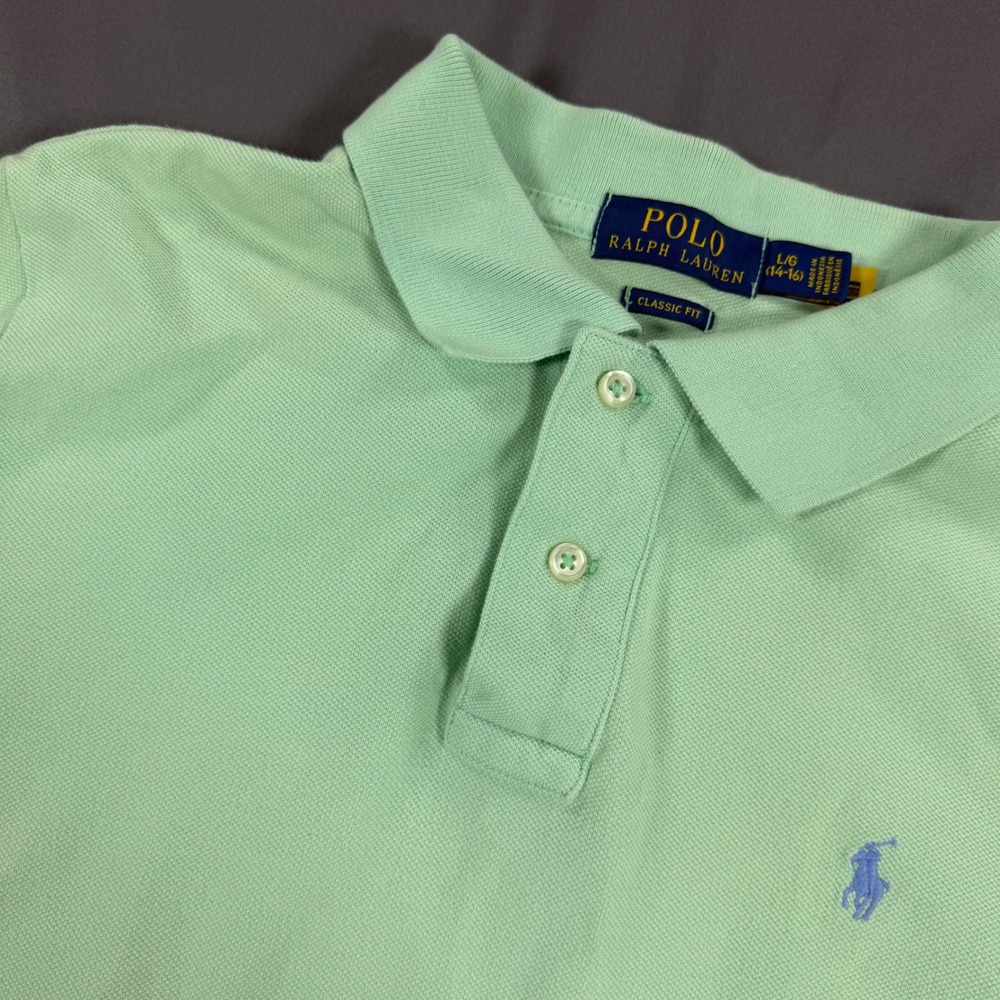 Polo Ralph Lauren Kids Mint Green Cotton Pique Polo Shirt L 14-16 Classic Fit
